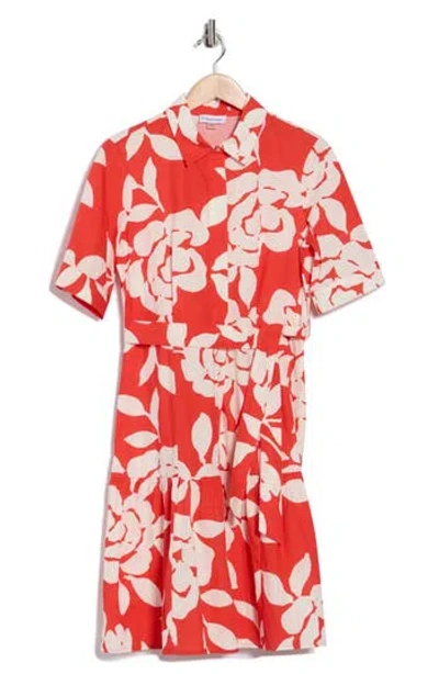 Calvin Klein Floral Short Sleeve Cotton Shirtdress In Multi