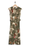 Calvin Klein Floral Sleeveless Belted A-line Midi Dress