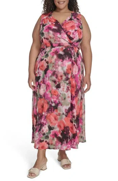 Calvin Klein Floral Sleeveless Chiffon Faux Wrap Dress