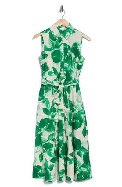 Calvin Klein Floral Sleeveless Cotton Shirtdress In Multi