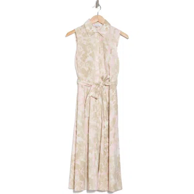 Calvin Klein Floral Sleeveless Cotton Shirtdress In Multi
