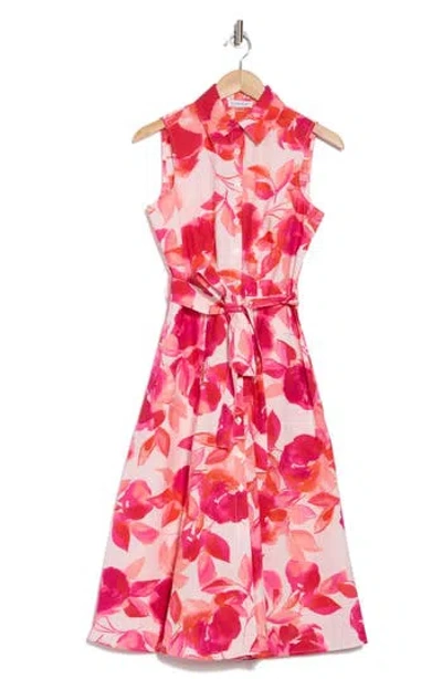 Calvin Klein Floral Sleeveless Cotton Shirtdress In Multi