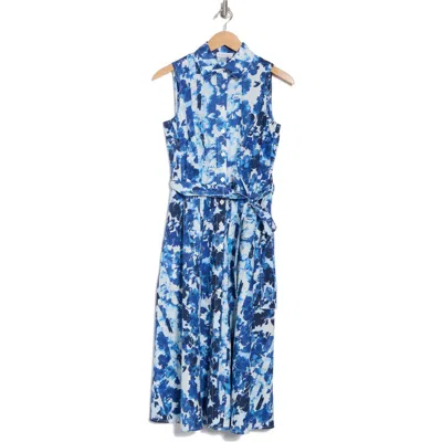 Calvin Klein Floral Sleeveless Cotton Shirtdress In Multi