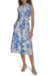 Calvin Klein Floral Sleeveless Cotton Shirtdress In Chambray Ivory