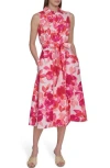 Calvin Klein Plus Size Cotton Floral-print Midi Dress In Hibiscus Multi