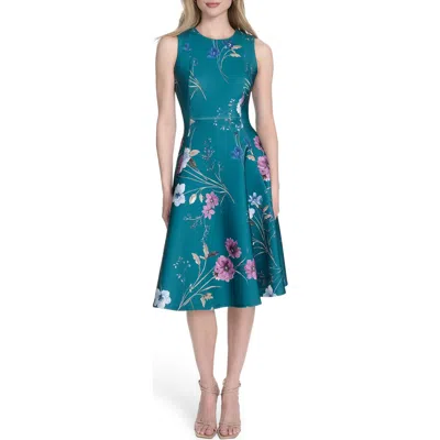 Calvin Klein Floral Sleeveless Fit & Flare Midi Dress In Blue