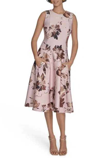 Calvin Klein Plus Size Printed Sleeveless Fit And Flare Dress In Multi