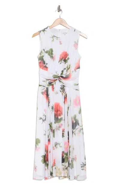 Calvin Klein Floral Sleeveless Ruched Waist A-line Dress