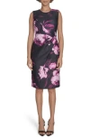 Calvin Klein Floral Sleeveless Sheath Dress In Black