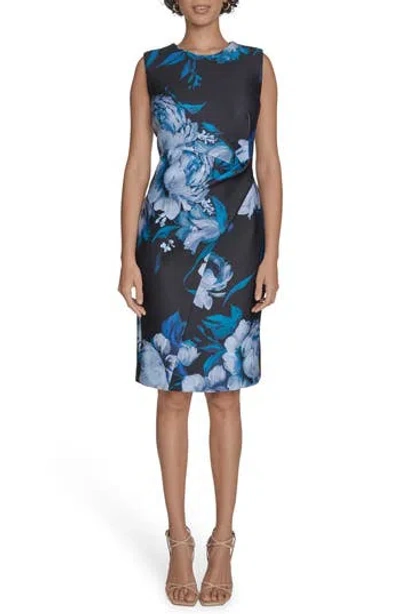 Calvin Klein Floral Sleeveless Sheath Dress In Black