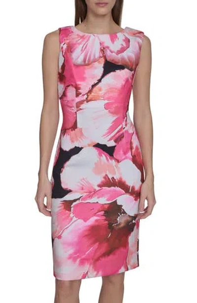 Calvin Klein Floral Sleeveless Sheath Dress In Hibiscus Multi