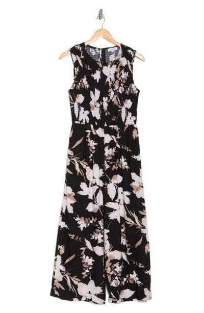 Calvin Klein Floral Sleeveless Smocked Wide Leg Jumpsuit