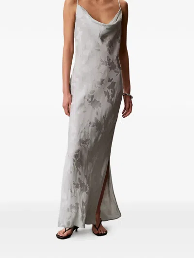 Calvin Klein Floral-jacquard Maxi Dress In Gray