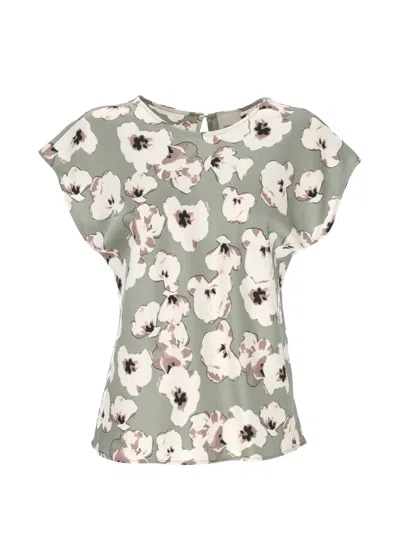 Calvin Klein Floral-print Cap-sleeve Top In Green