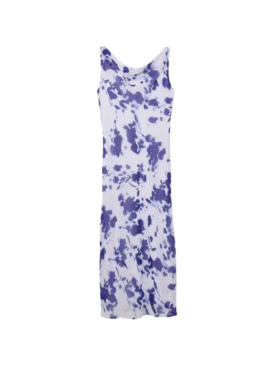 Calvin Klein Floral-print Cowl-neck Dress In White