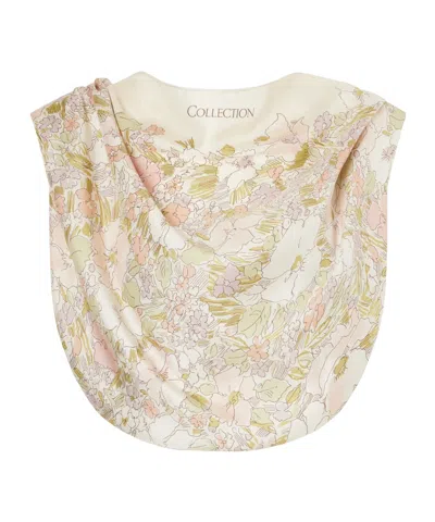Calvin Klein Floral-print Silk Cropped Tank In Nude
