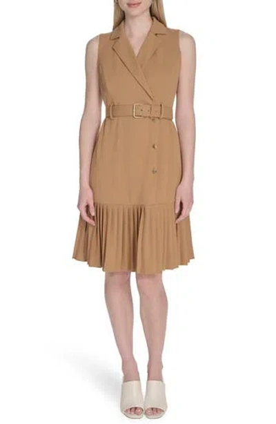 Calvin Klein Flounce Hem Shirtdress In Brown