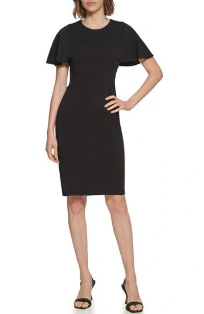 Calvin Klein Flutter Sleeve Sheath Dress In Black