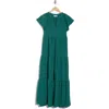 Calvin Klein Flutter Sleeve Tiered A-line Maxi Dress In Sequoia