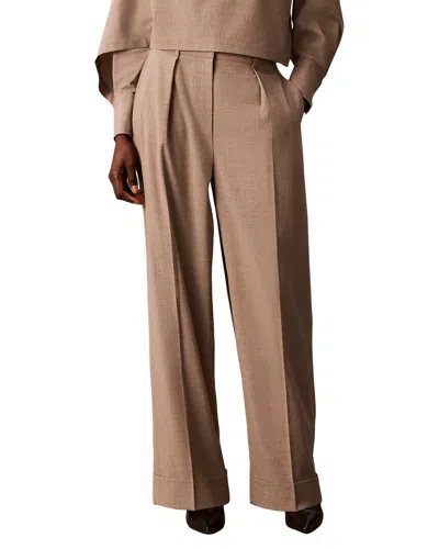 Calvin Klein Fly Front Cuffed Wide Leg Pant In Brown