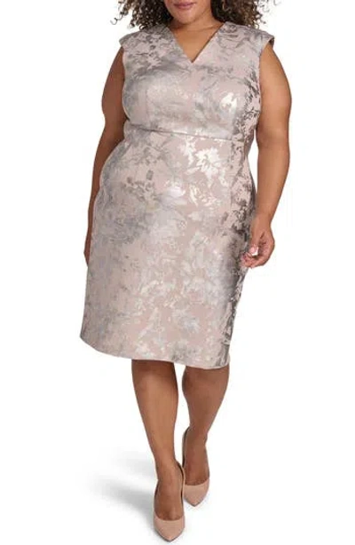 Calvin Klein Foil Floral Sleeveless Sheath Dress In Oyster Multi