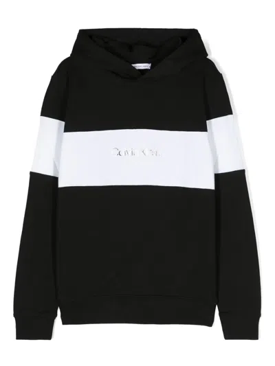 Calvin Klein Kids' Foil Logo-print Panelled Hoodie In Black