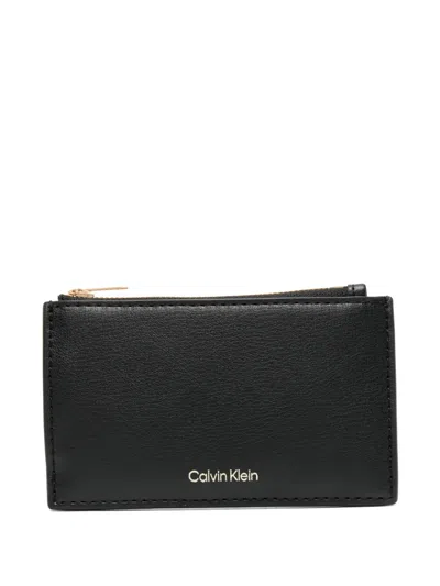 Calvin Klein Foil-logo Top-zip Card Holder In Black