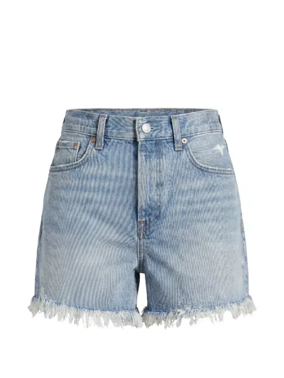 Calvin Klein Frayed-hem Denim Shorts In Blue