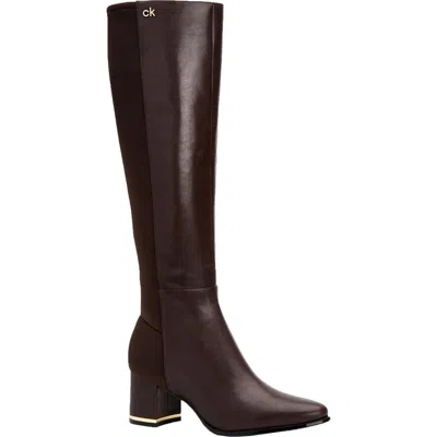 Calvin Klein Freeda Womens Solid Almond Toe Knee-high Boots In Multi