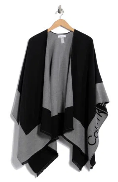 Calvin Klein Fringe Ruana In Black