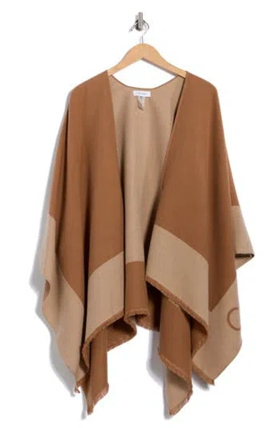 Calvin Klein Fringe Ruana In Brown
