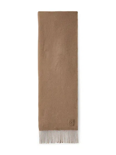 Calvin Klein Fringed Logo-patch Scarf In Brown