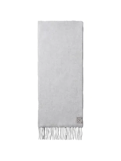 Calvin Klein Fringed Logo-patch Scarf In Grey