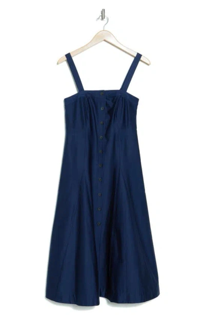 Calvin Klein Front Button Strapless Dress In Blue