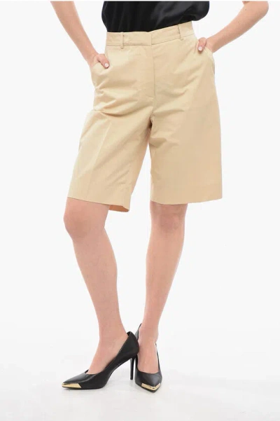 Calvin Klein Front-pleated Shorts With Ton-sur-ton Embroidered In Neutral