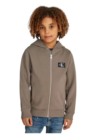 Calvin Klein Kids' Full Zip Sweatshirt With Hood Boy Unisex  In Brown