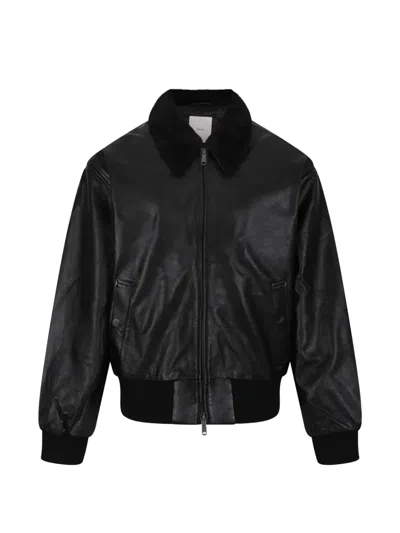 Calvin Klein Fur-collar Leather Jacket In Black