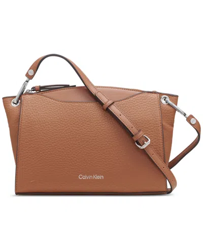 Calvin Klein Garnet Adjustable Top Zipper Crossbody In Caramel