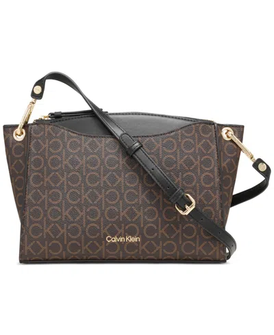 Calvin Klein Garnet Signature Crossbody In Brown Khk