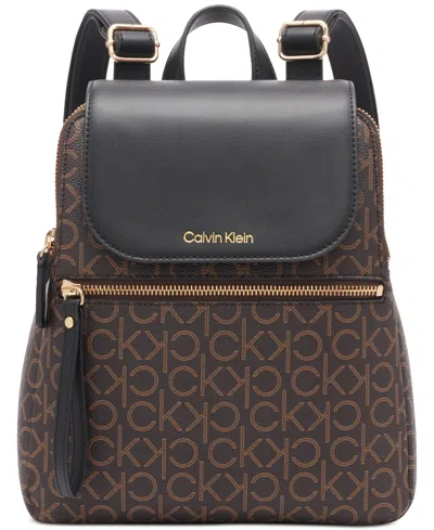 Calvin Klein Garnet Signature Triple Compartment Backpack In Brown Khaki,black