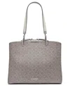 Calvin Klein Garnet Signature Triple Compartment Top Zipper Tote In Almond Taupe,cherub White