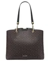 Calvin Klein Garnet Signature Triple Compartment Top Zipper Tote In Brown Khk,blk