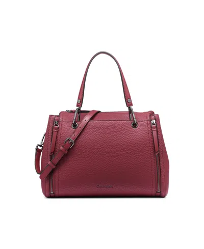 Calvin Klein Garnet Triple Compartment Top Zipper Satchel In Cabernet