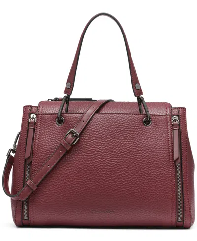 Calvin Klein Garnet Triple Compartment Top Zipper Satchel In Deep Rouge