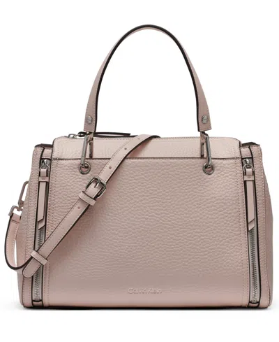 Calvin Klein Garnet Triple Compartment Top Zipper Satchel In Pink