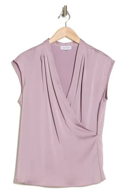 Calvin Klein Gathered Charmeuse Top In Frosted Lavender
