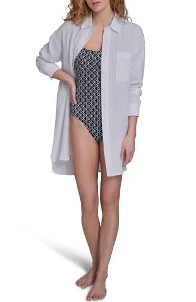 Calvin Klein Gauze Button Down Cover-up Shirt In White
