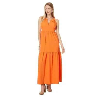 Calvin Klein Gauze Maxi Dress Women's Starburst Tiered Halter Neck Frog361 In Animal Print