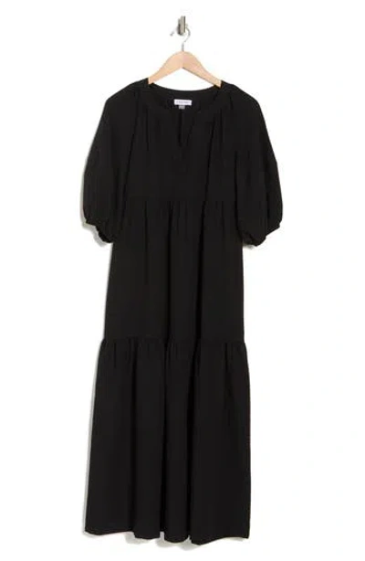 Calvin Klein Gauze Puff Sleeve Maxi Dress In Black