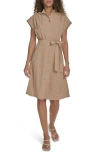 Calvin Klein Gingham Check Belted Shirtdress In Neutral